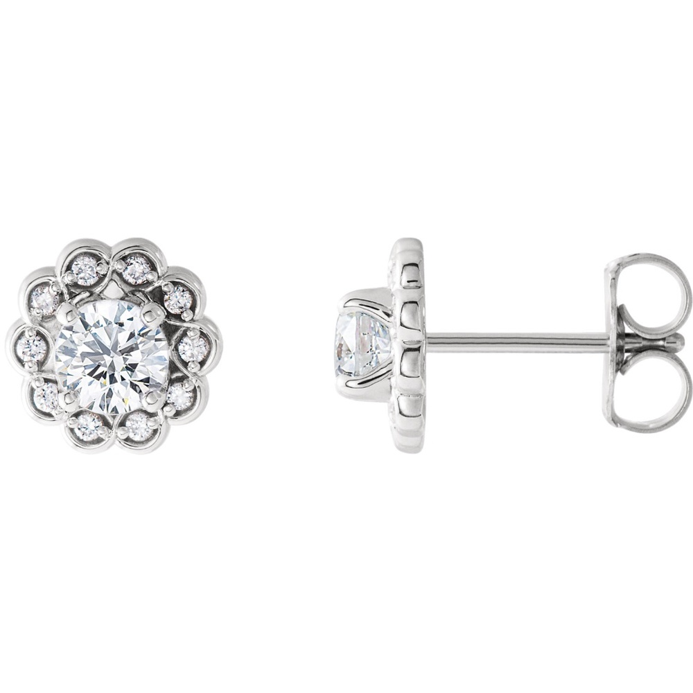 Lab Grown Halo Style Solitaire Diamond Earring